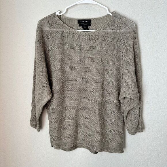 Tahari Tan 100% Linen Open Knit Dolman Sleeve Sweater - Size M - EUC - Picture 1 of 5